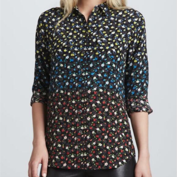 Equipment Black Multi Spectrum Floral Print Slim Signature Blouse XS - Picture 1 of 12